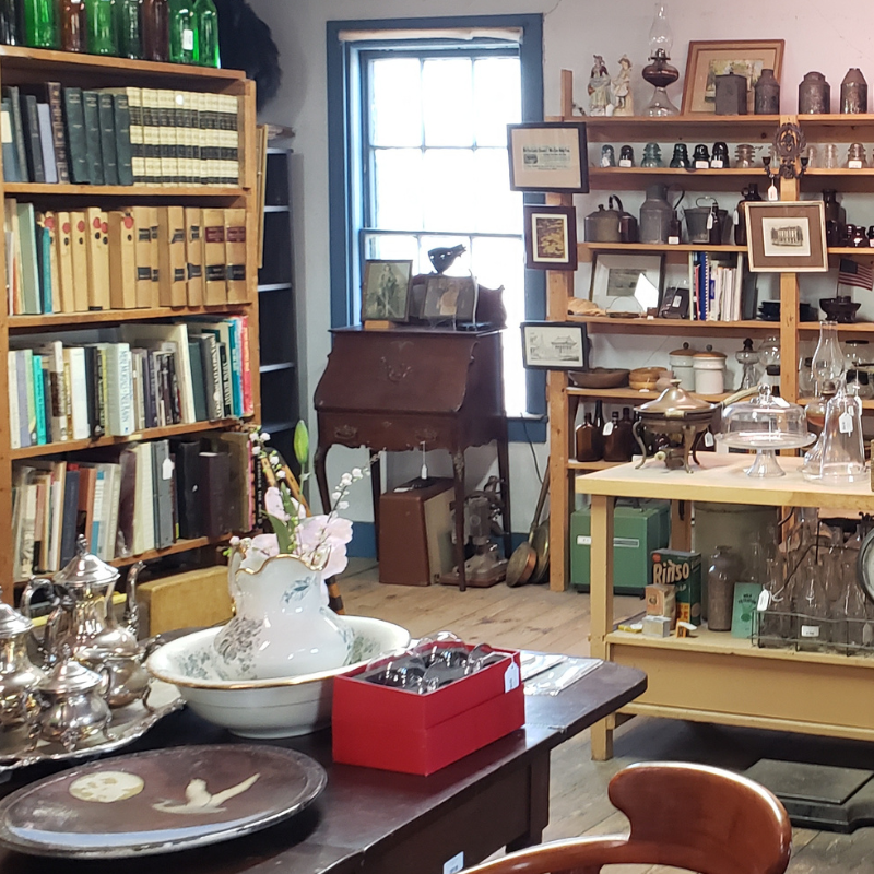 Second Floor at Liberty Tool Company in Maine Second floor of Liberty Tool Company in Maine with books, antiques, and vintage items